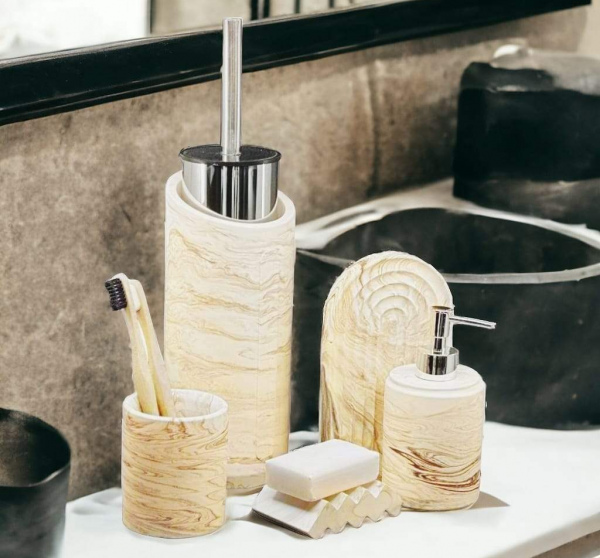Marble Serisi Beton Banyo Seti ve Tuvalet Fırçalığı