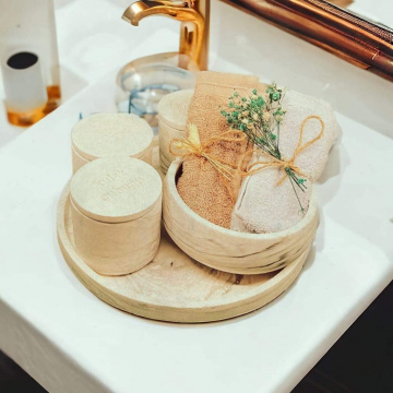 Marble Serisi Bej Havluluk Ve Organizerli Beton Banyo Seti