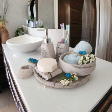6'lı Mermer Desen Antrasit Banyo Seti,sıvı Sabunluk Diş Fırçalığı Aksesuar Takım (7