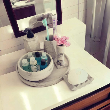 6'lı Mermer Desenli Antrasit Beton Banyo Seti,sıvı Sabunluk Diş Fırçalığı Aksesuar Takım 