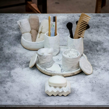 Marble Serisi Tepsili Beton Banyo Seti,Pamukluk,Havluluk ve Sabunluk Seti (2)
