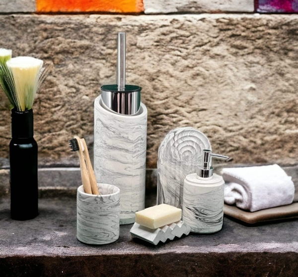 Marble Serisi Beton Banyo Seti ve Tuvalet Fırçalığı
