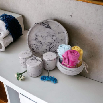 Marble Serisi Antrasit Havluluk Ve Organizerli ,tepsili Beton Banyo Seti