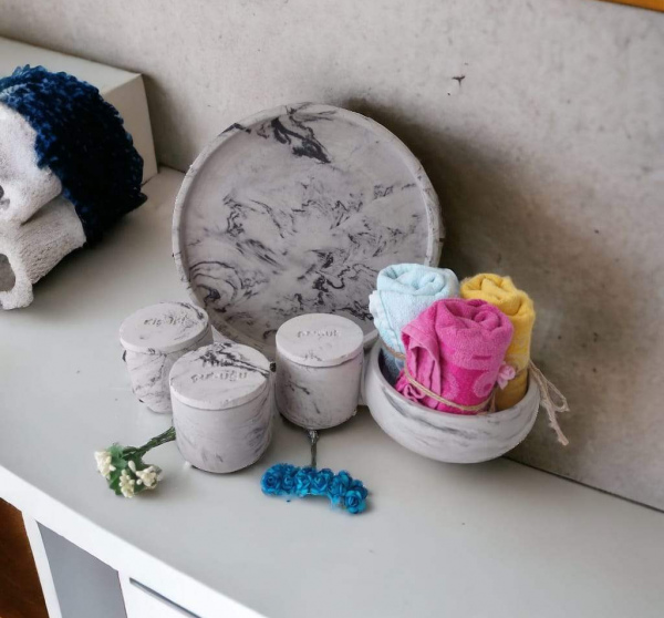 Marble Serisi Antrasit Havluluk Ve Organizerli ,tepsili Beton Banyo Seti